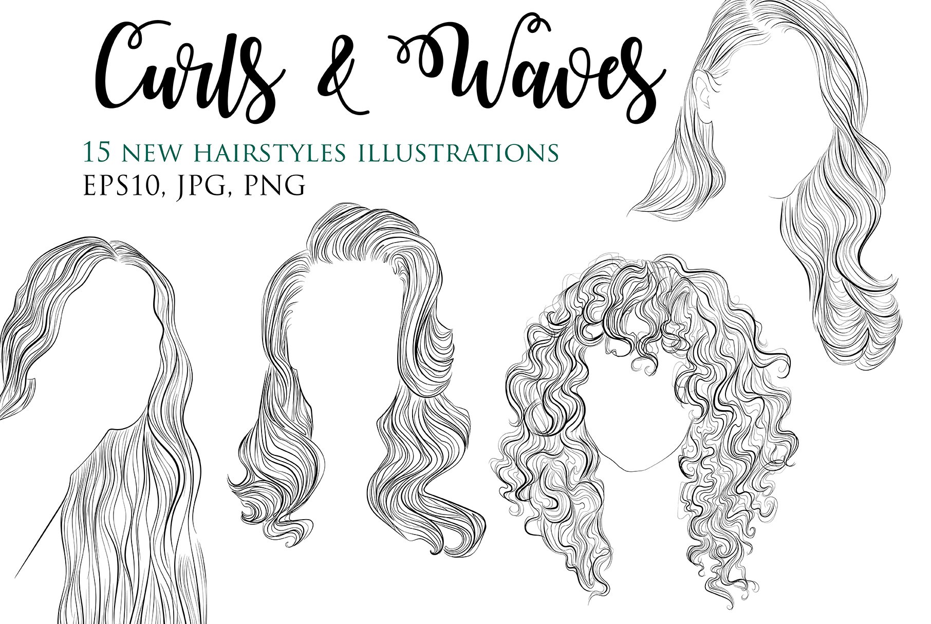 15 Curly and wavy hairstyles Vector cover image.