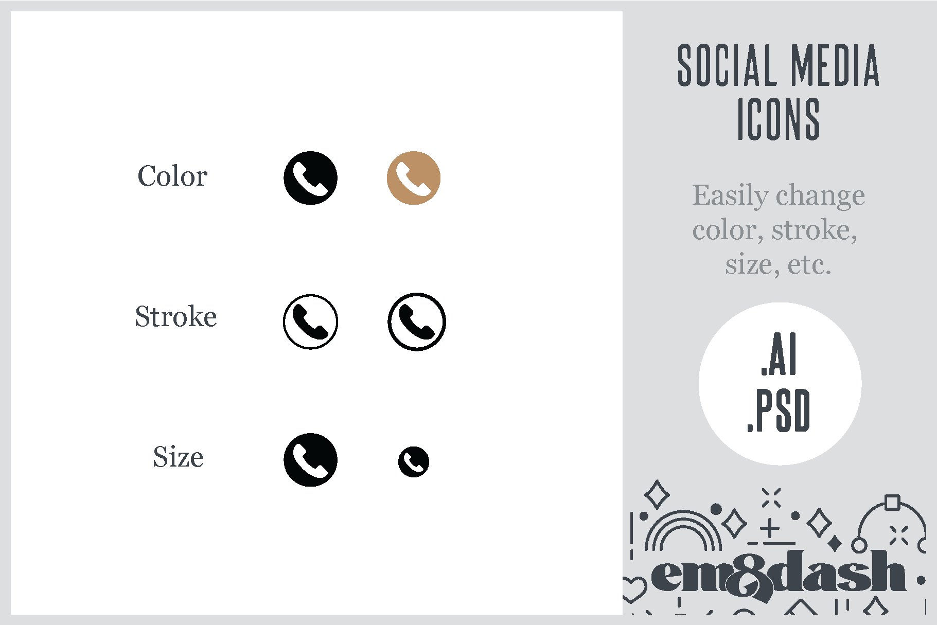 11 Customizable Social Media Icons preview image.