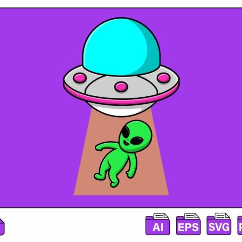 Cute Alien Flying With UFO Cartoon cover image.