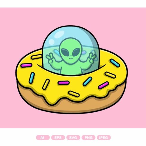 Cute Alien Riding Doughnut Ufo cover image.