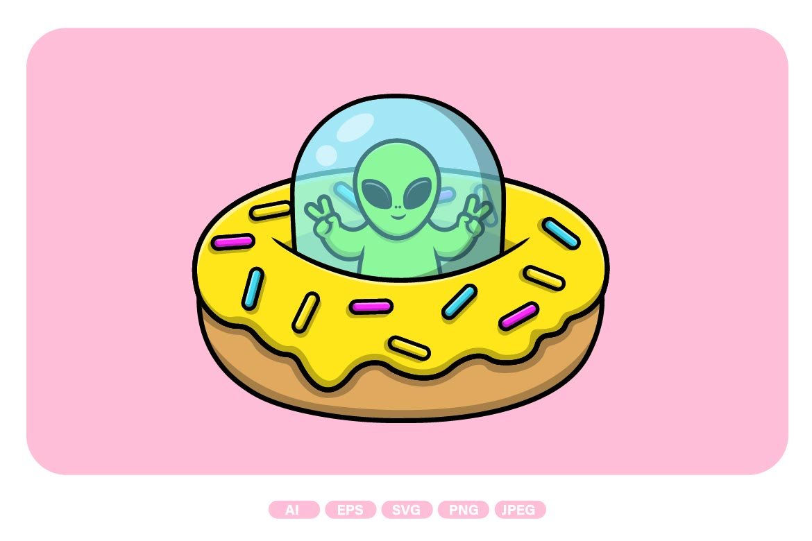 Cute Alien Riding Doughnut Ufo cover image.