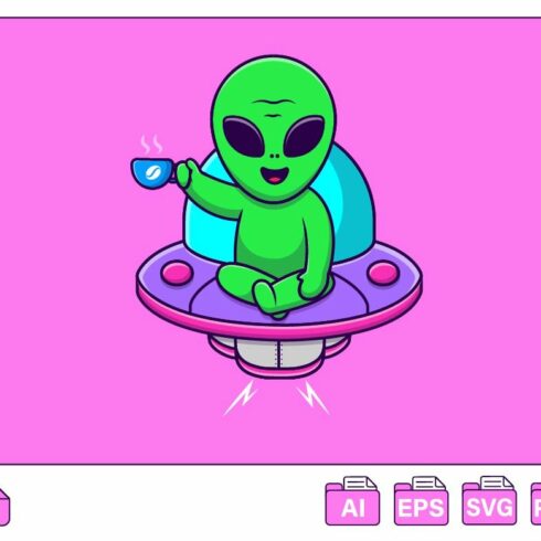 Cute Alien Sitting On Ufo Drink cover image.