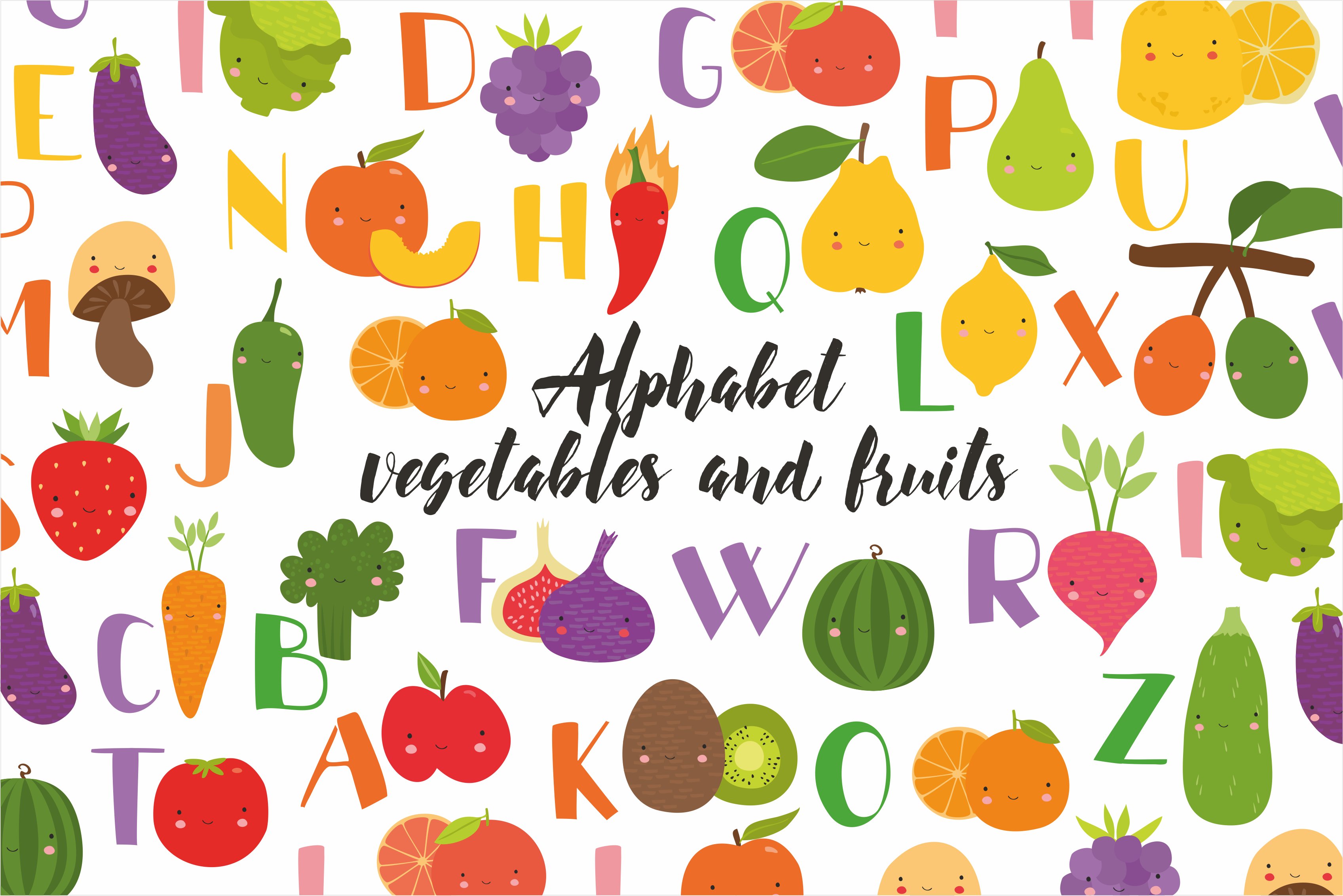 Alphabet vegetables and fruits kids cover image.