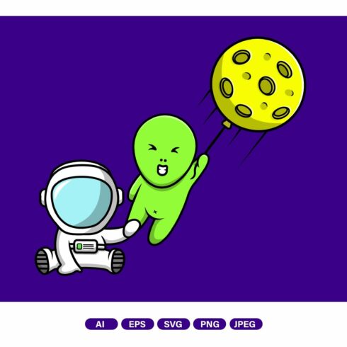 Cute Astronaut With Alien Hold Moon cover image.