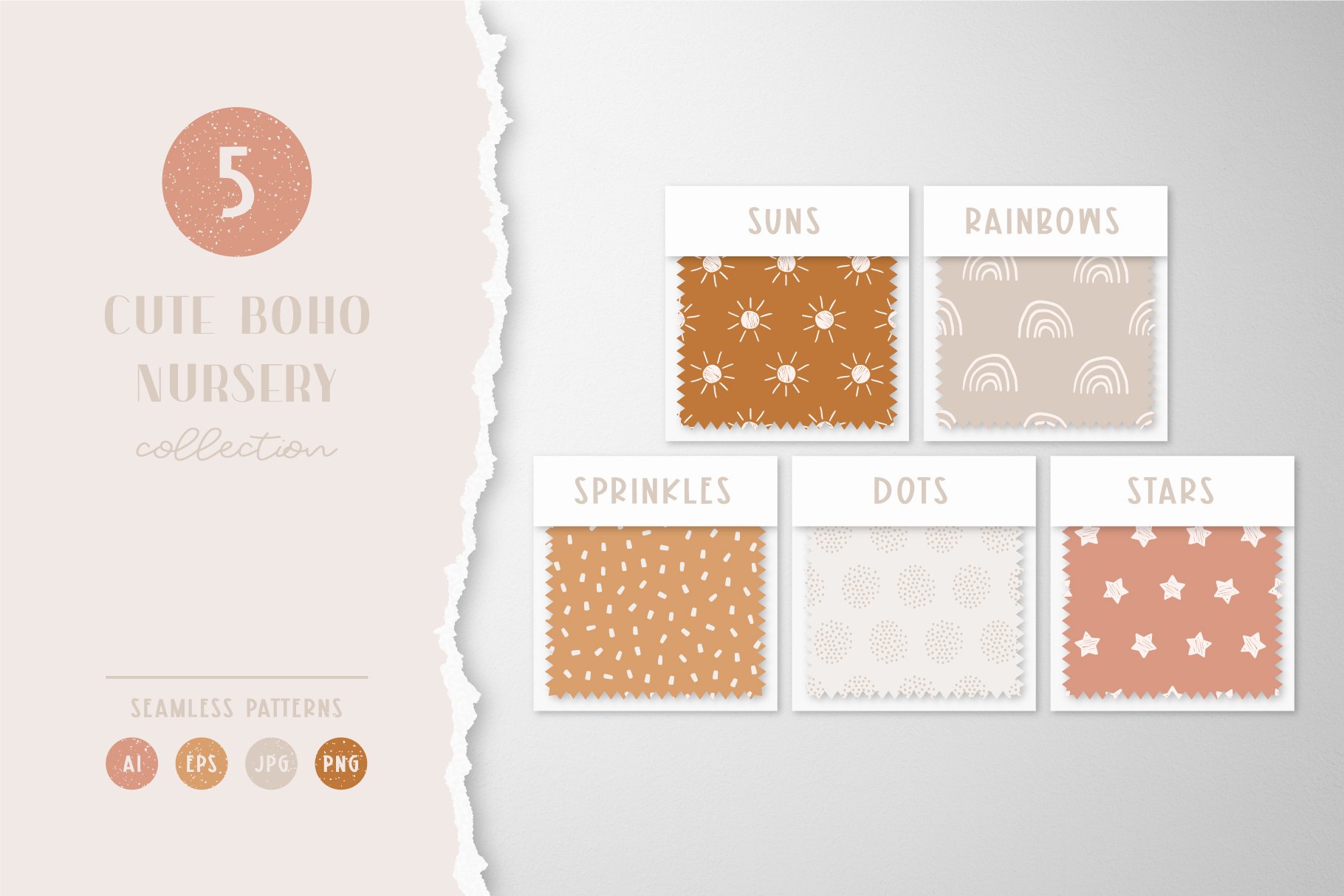 Cute Boho Seamless Patterns Pack cover image.