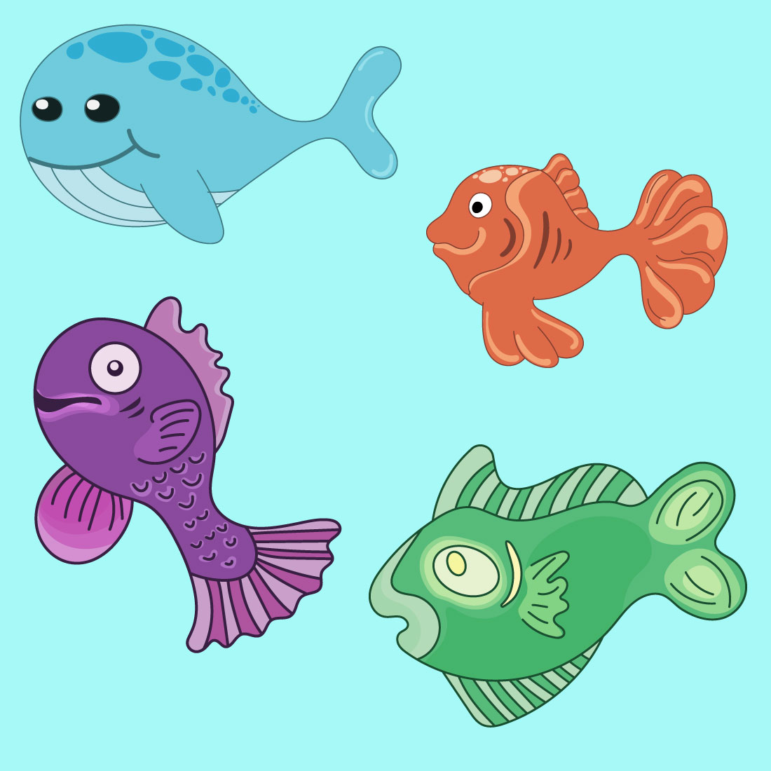 Cute Cartoon Fish Collection preview image.