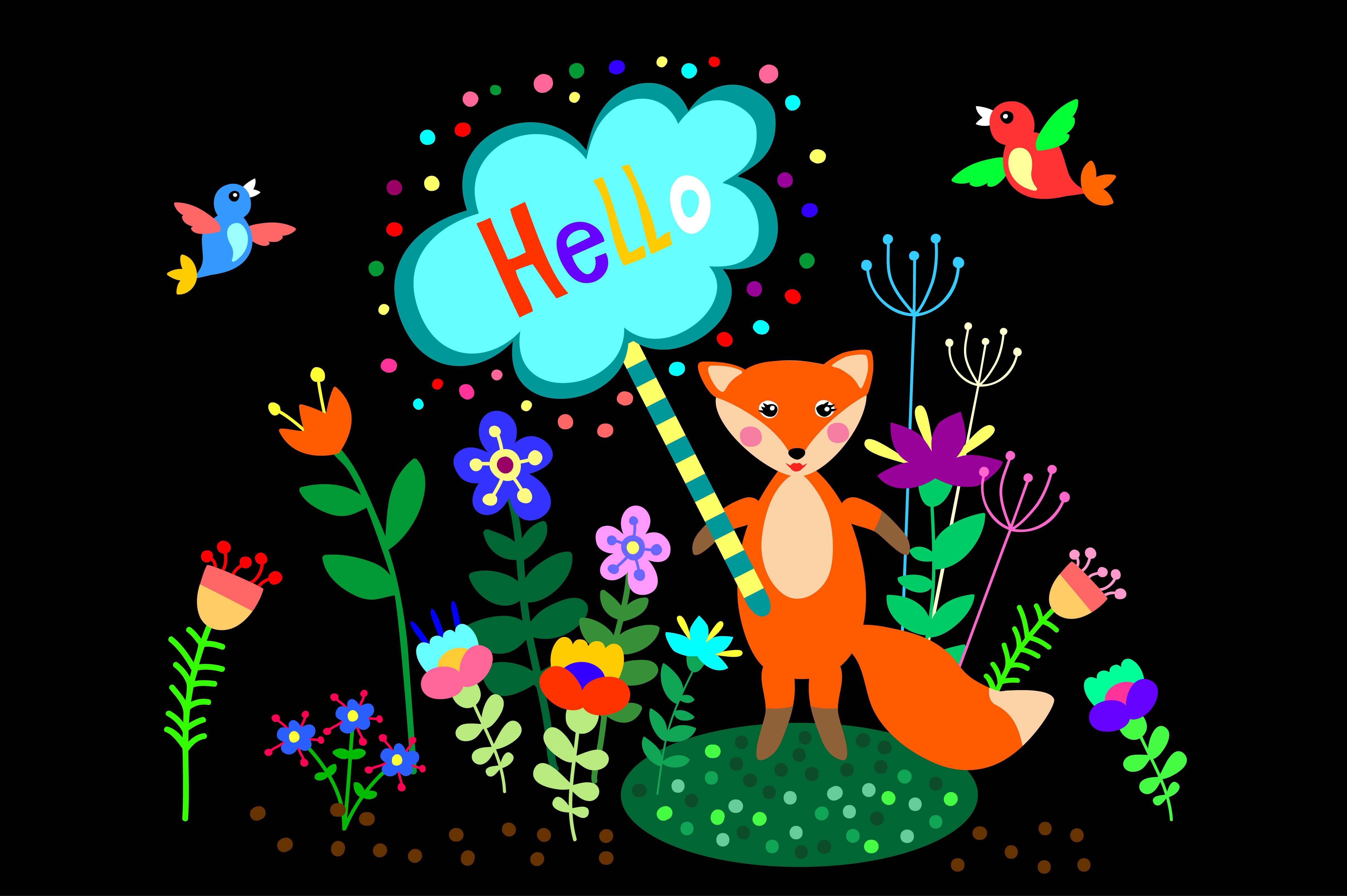 cute fox with flowers 958