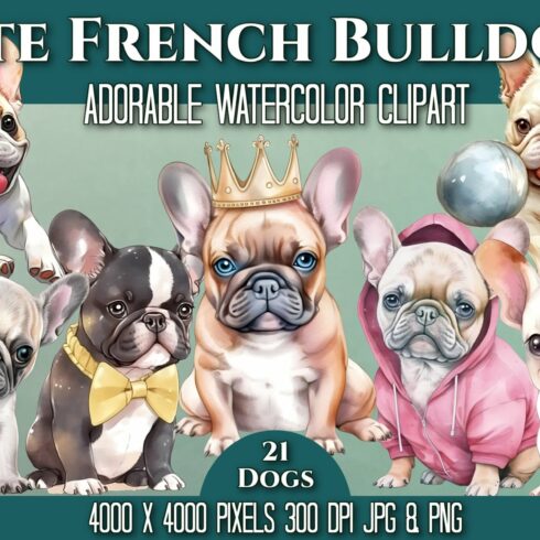 French Bulldog Watercolor Clipart cover image.