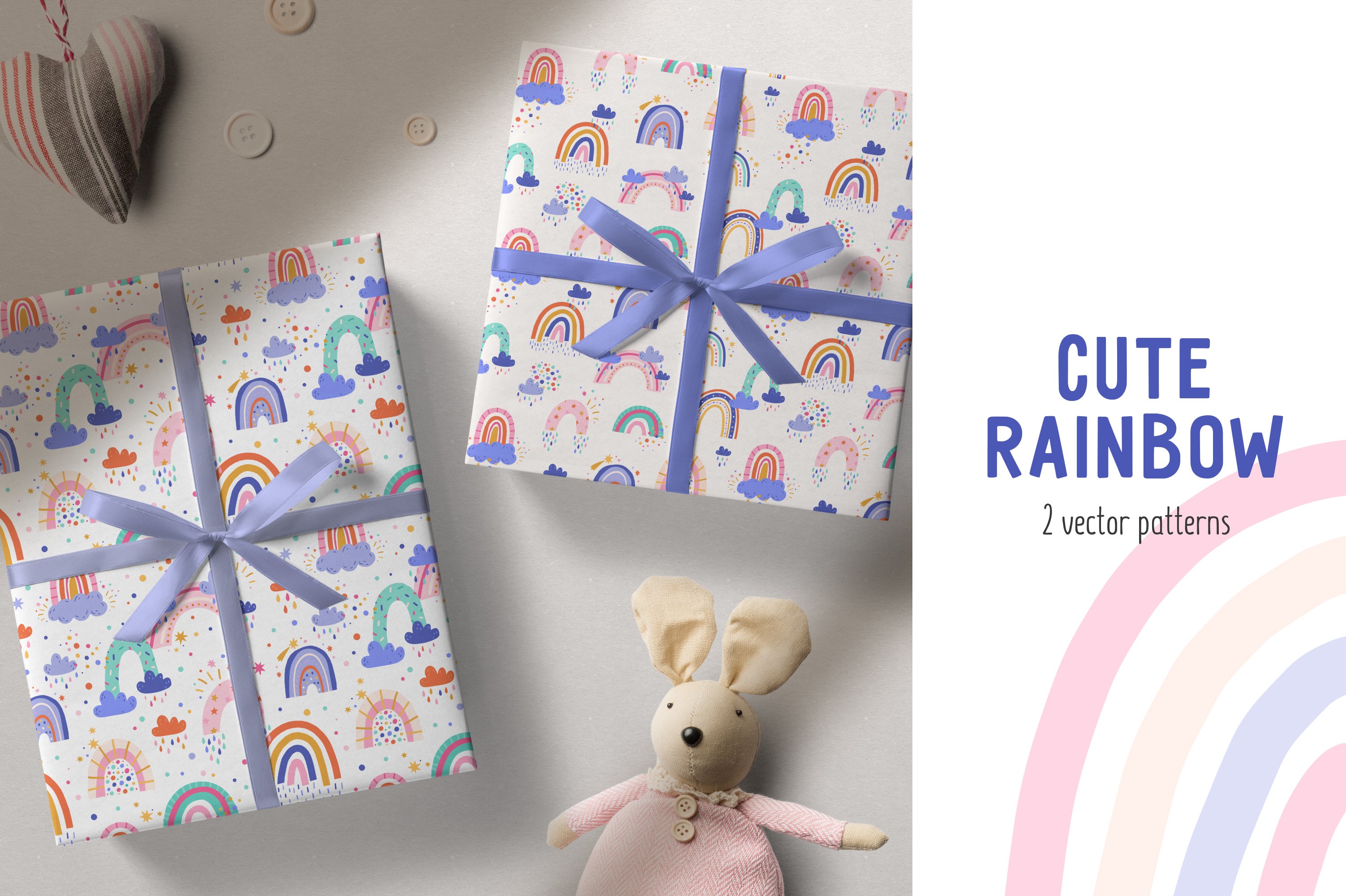 Cute rainbow seamless patterns set cover image.