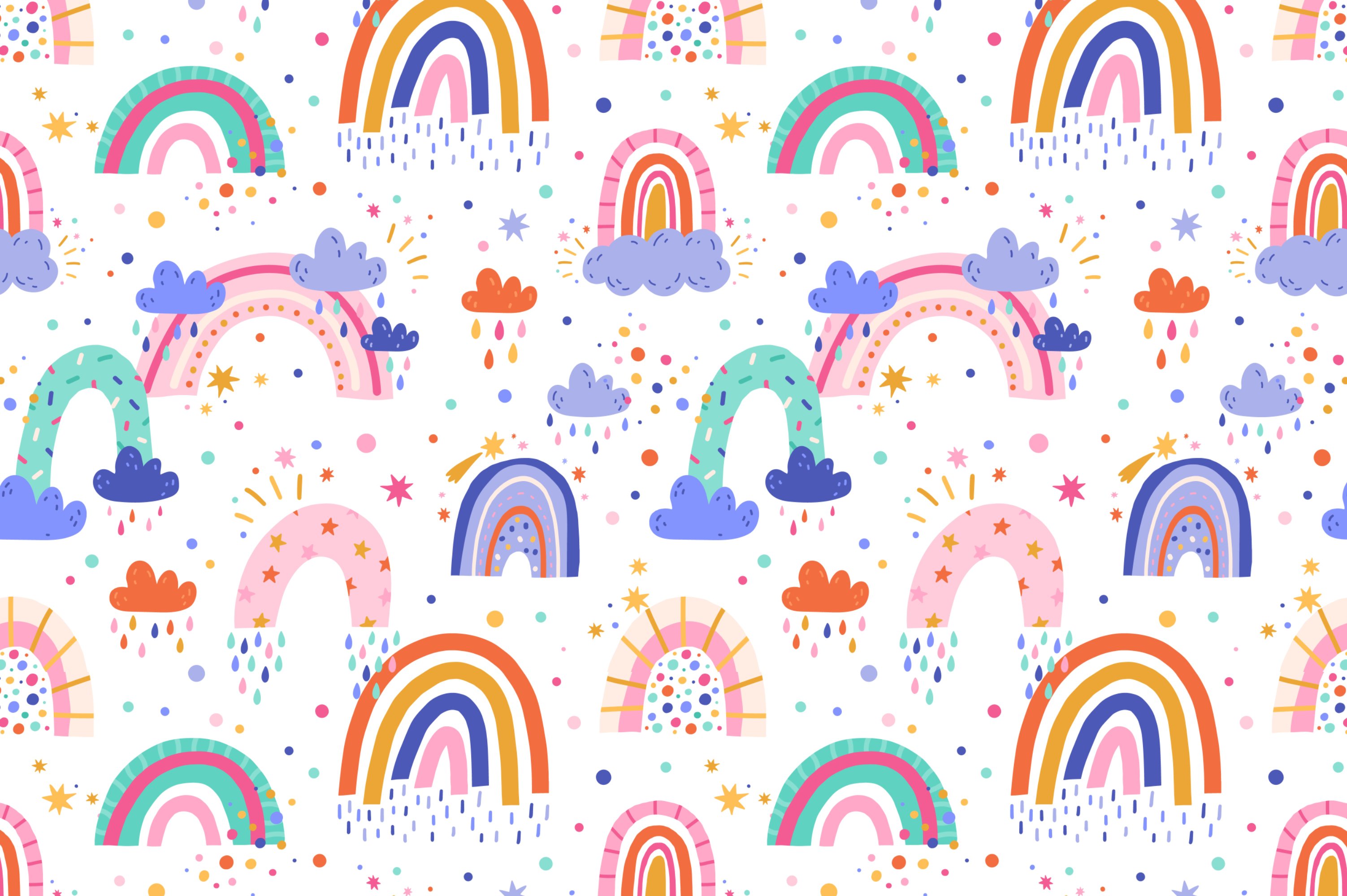 Cute rainbow seamless patterns set preview image.