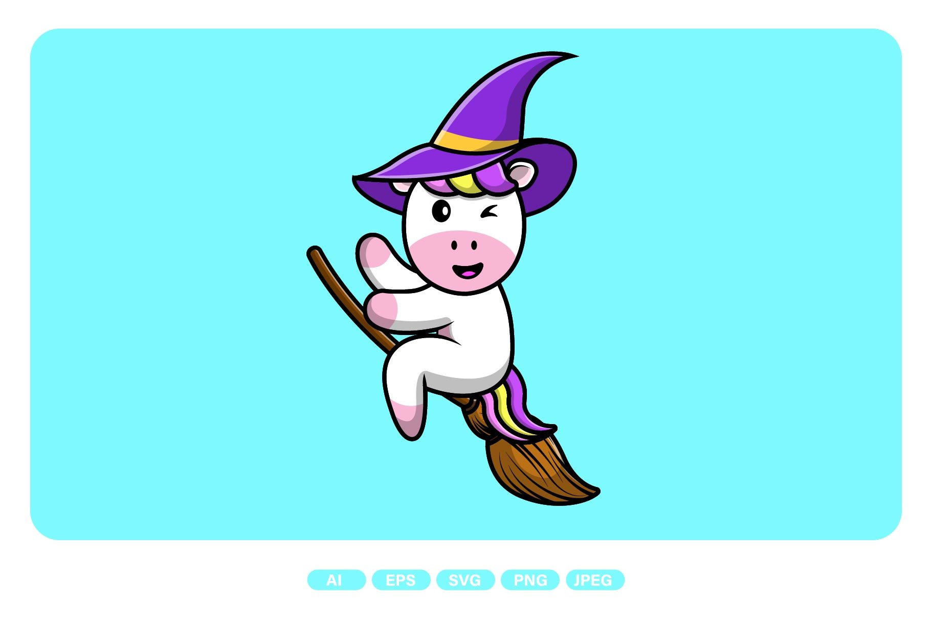 Cute Unicorn Witch Ride Magic Broom cover image.