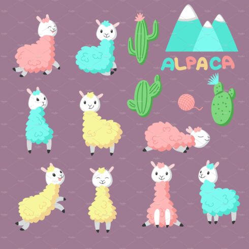 Cute alpaca icons vector hand drawn cover image.