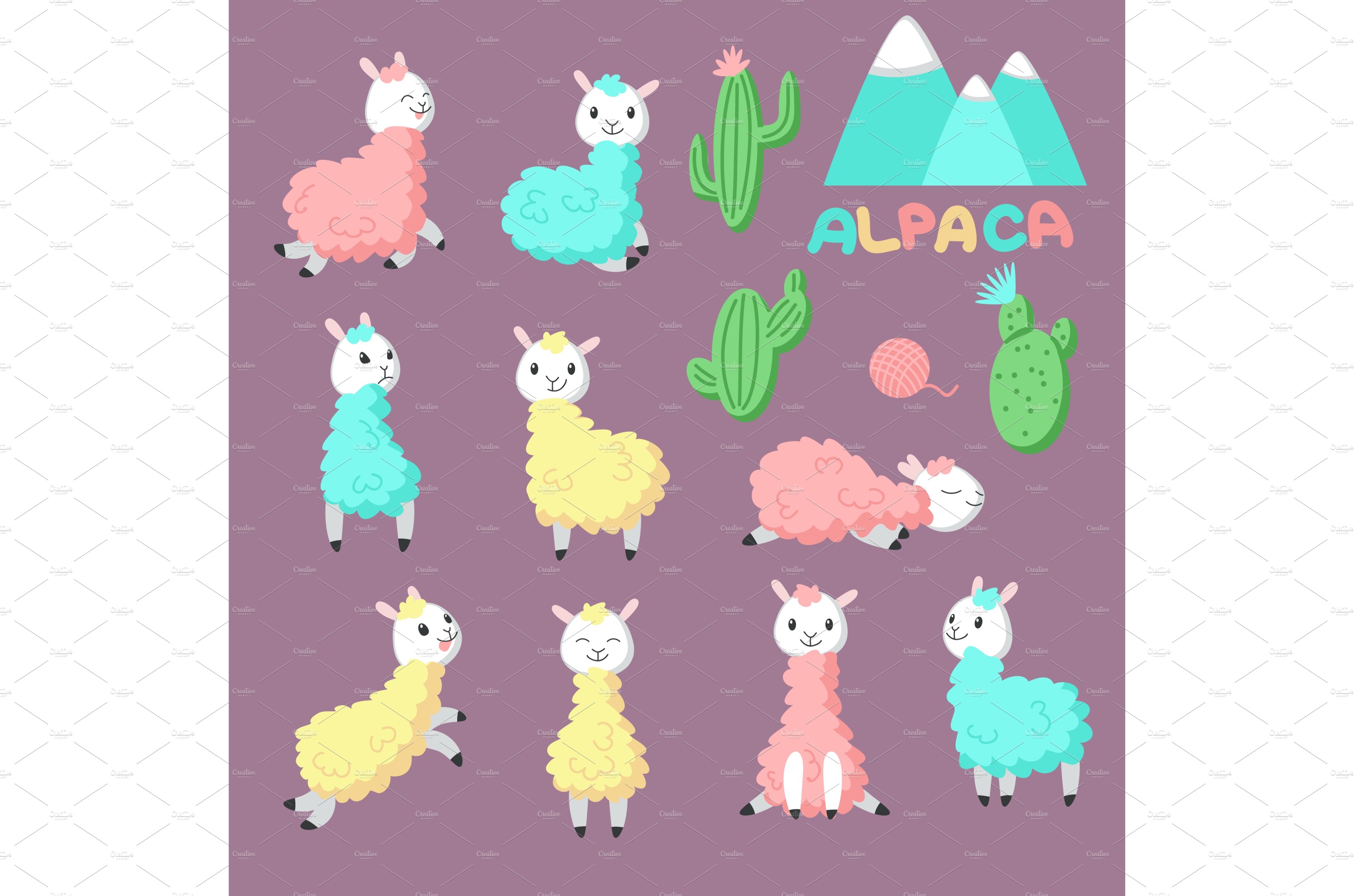 Cute alpaca icons vector hand drawn cover image.