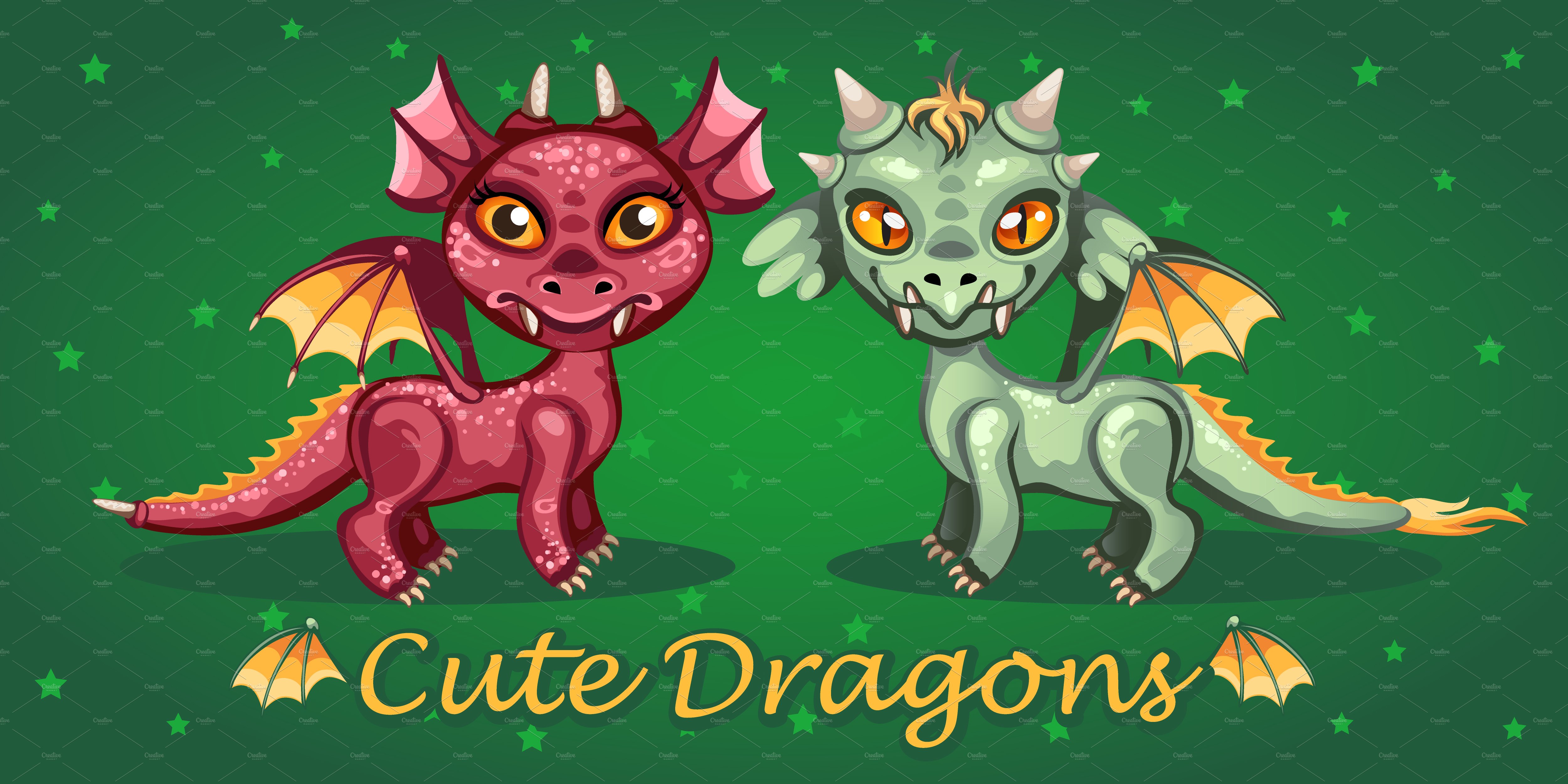 Two cute cartoon toothy dragon cover image.