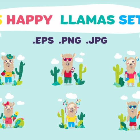 Cute Lama Characters Set cover image.