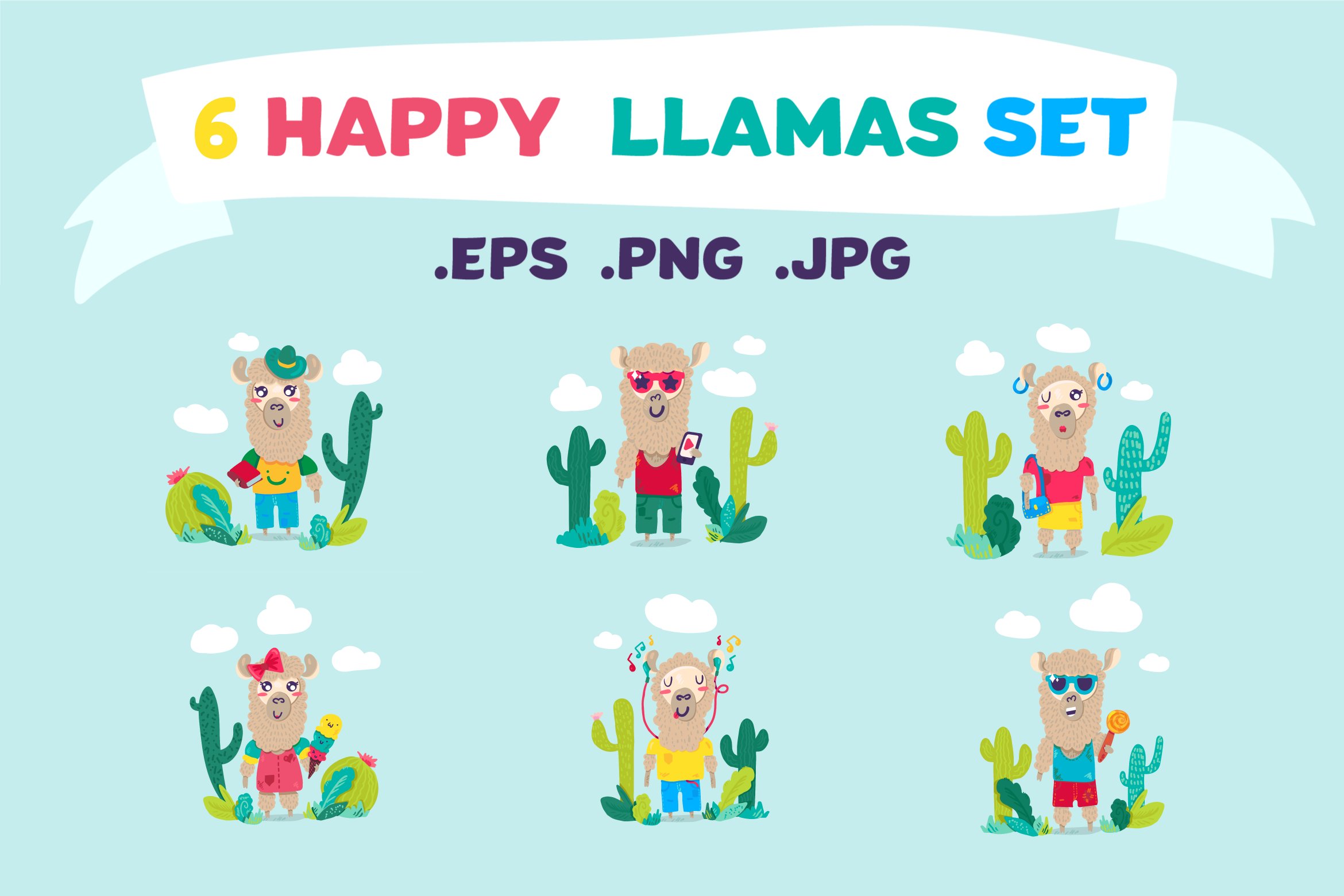 Cute Lama Characters Set cover image.