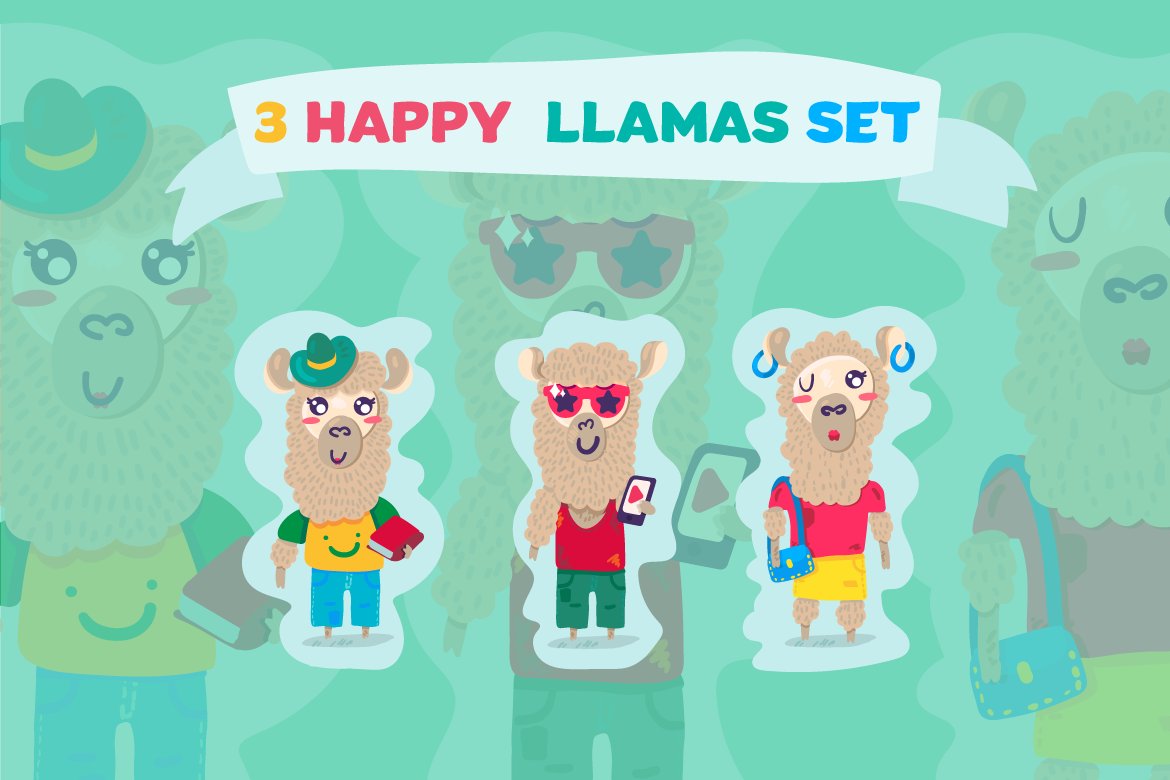 Cartoon Lama Characters Set cover image.