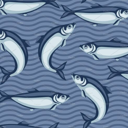 Seamless pattern with herring fish cover image.