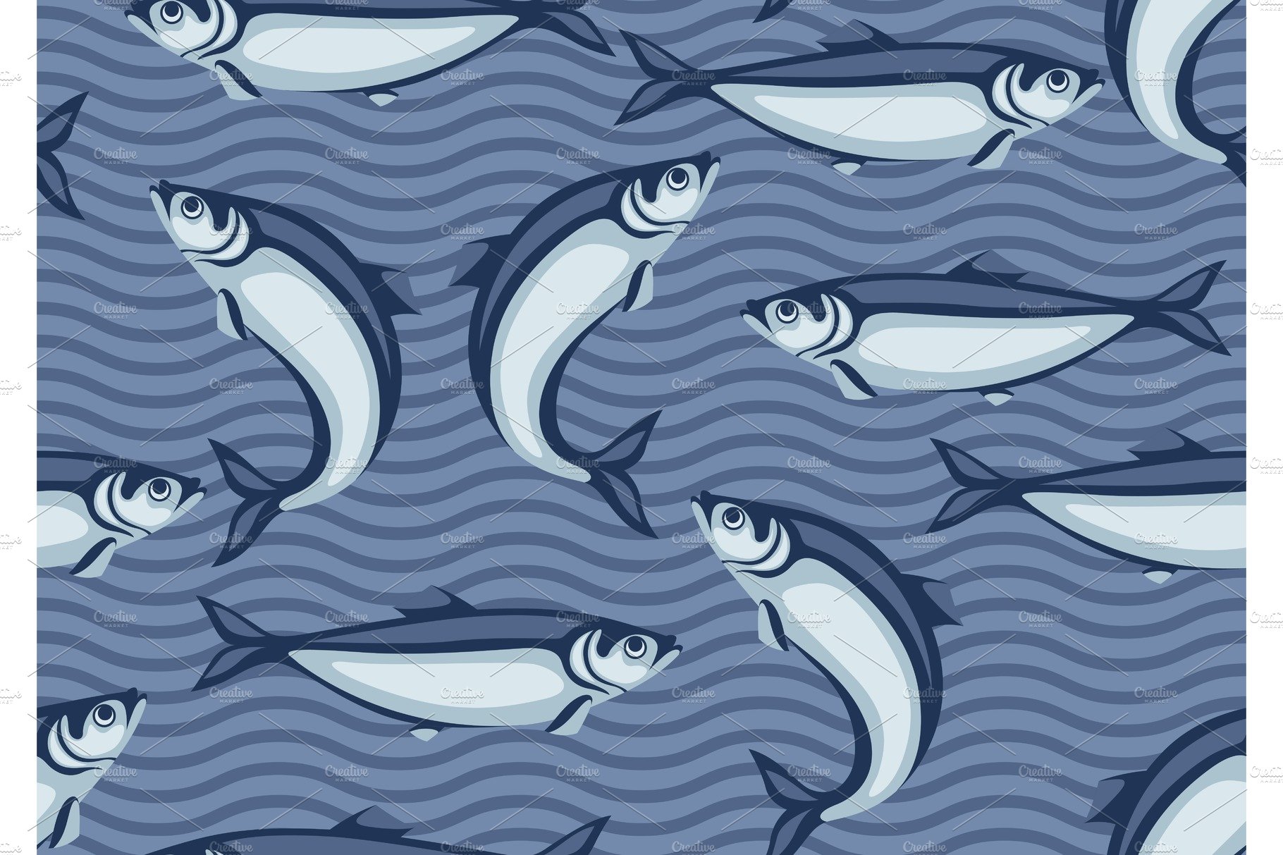 Seamless pattern with herring fish cover image.
