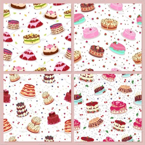 Seamless Patterns Set with Cakes cover image.