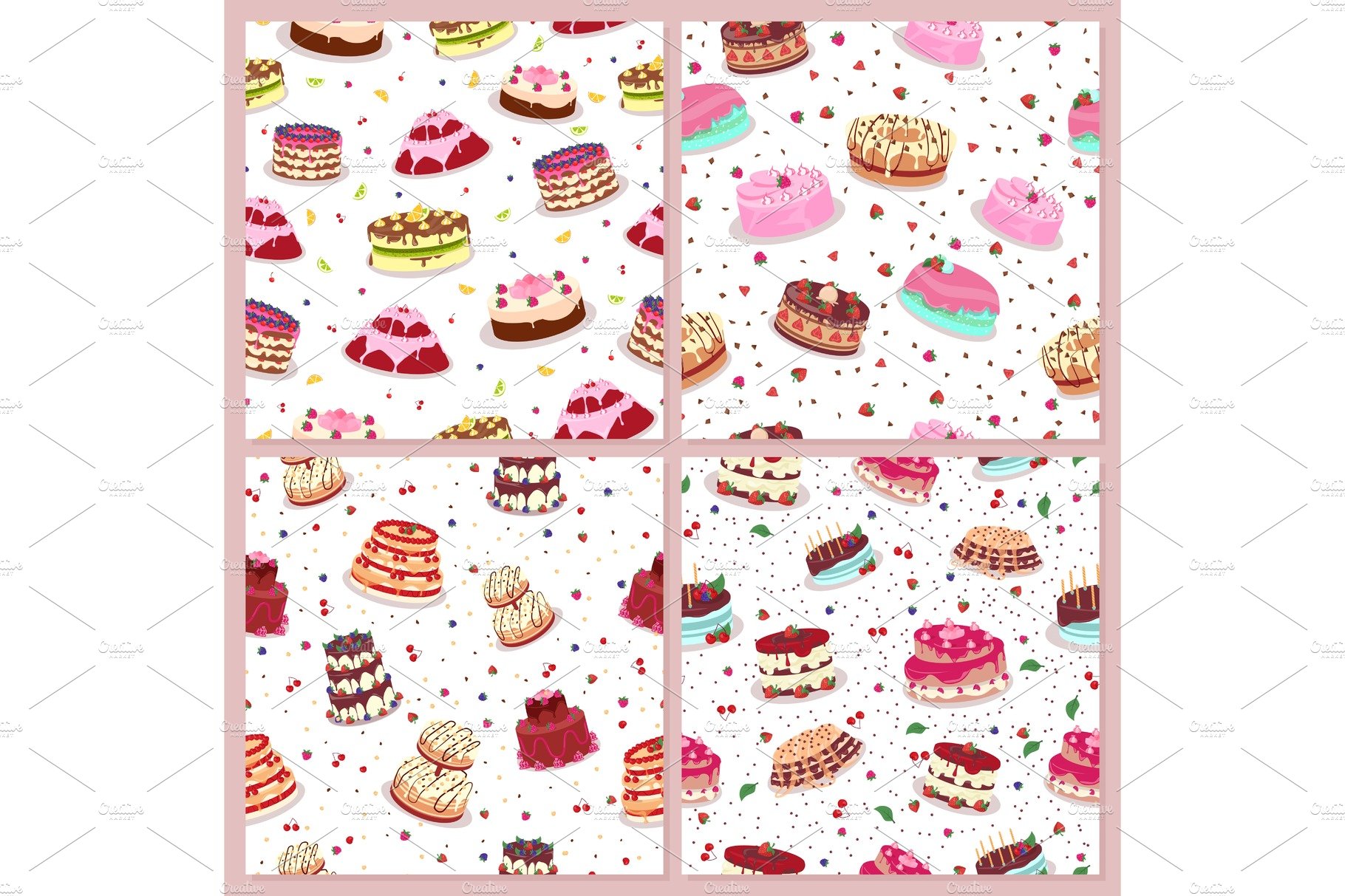 Seamless Patterns Set with Cakes cover image.