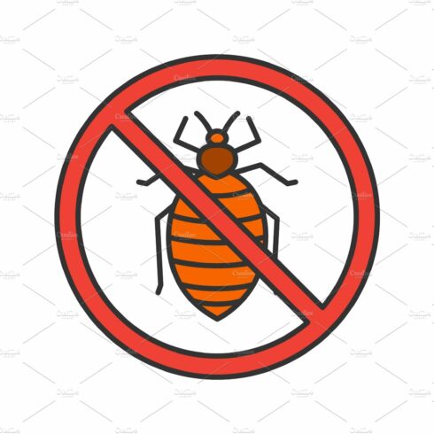 Stop bed bug sign color icon cover image.
