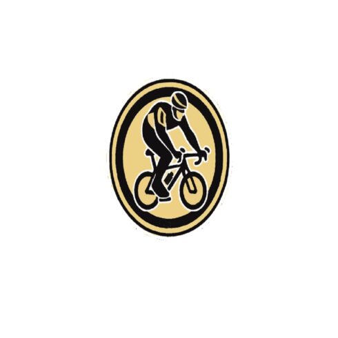 Gold and black logo depicting a cyclist in action cover image.