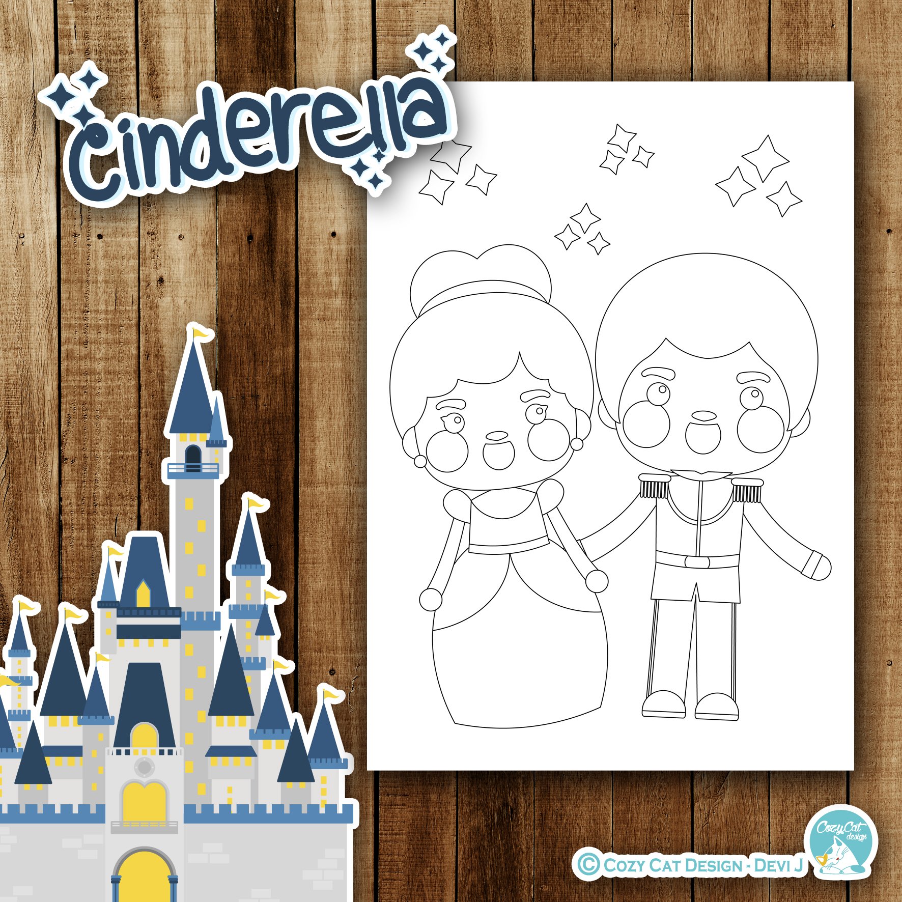 Cute Cinderella Coloring Pages preview image.