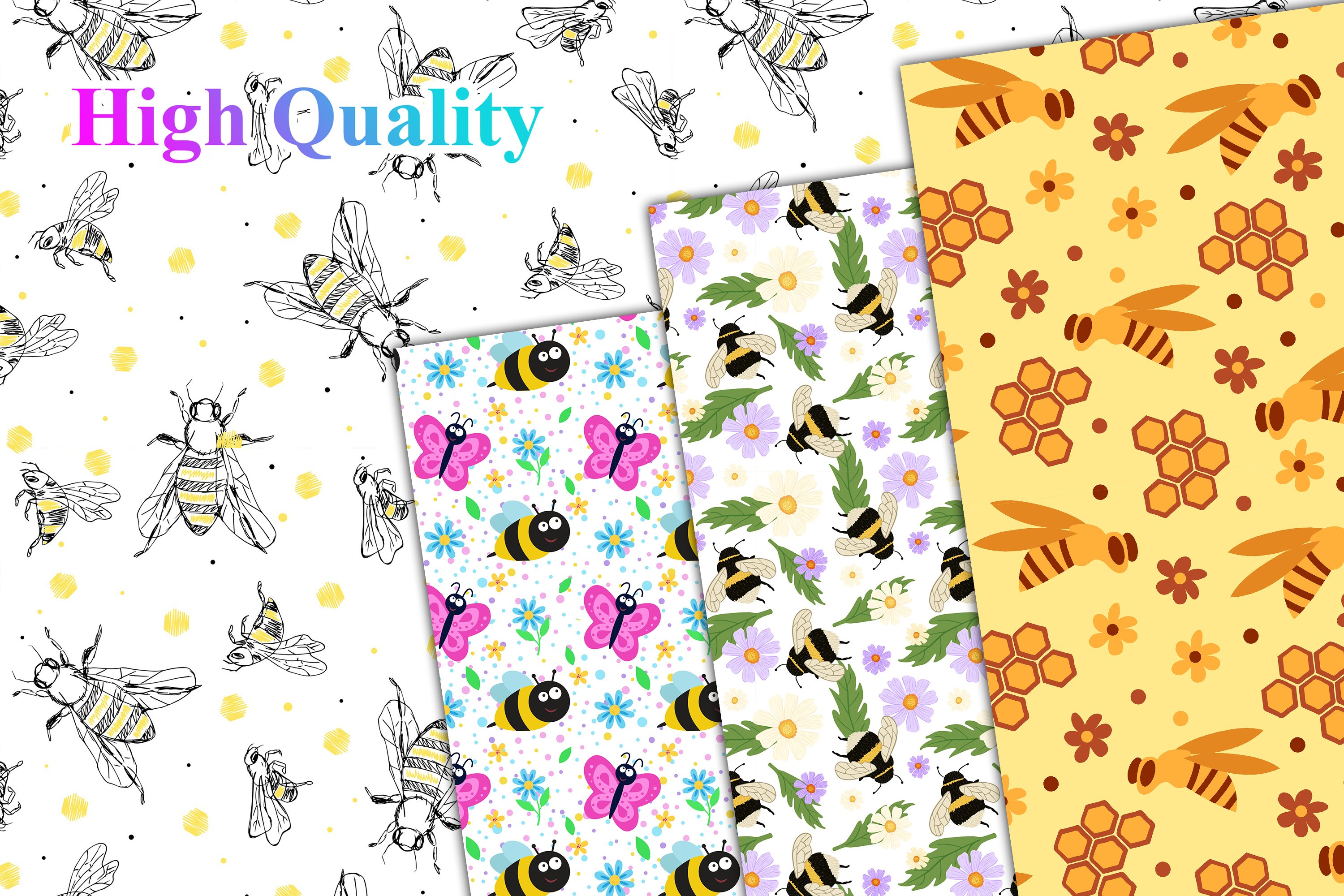 Bee Seamless Pattern preview image.