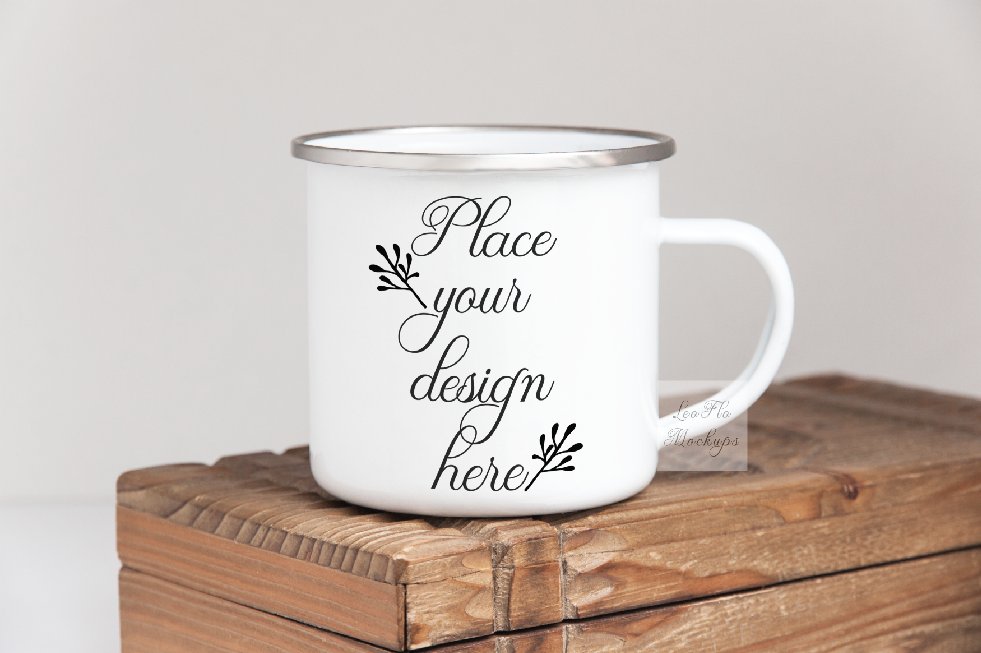 Metal cup Enamel tin mug mockup psd cover image.