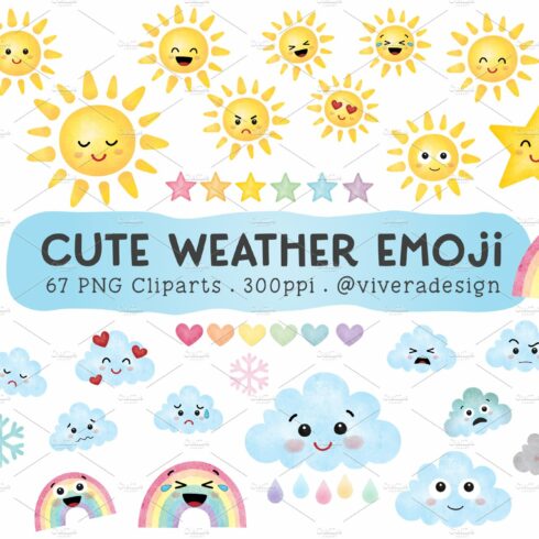 Cute Weather Emoji Cliparts cover image.
