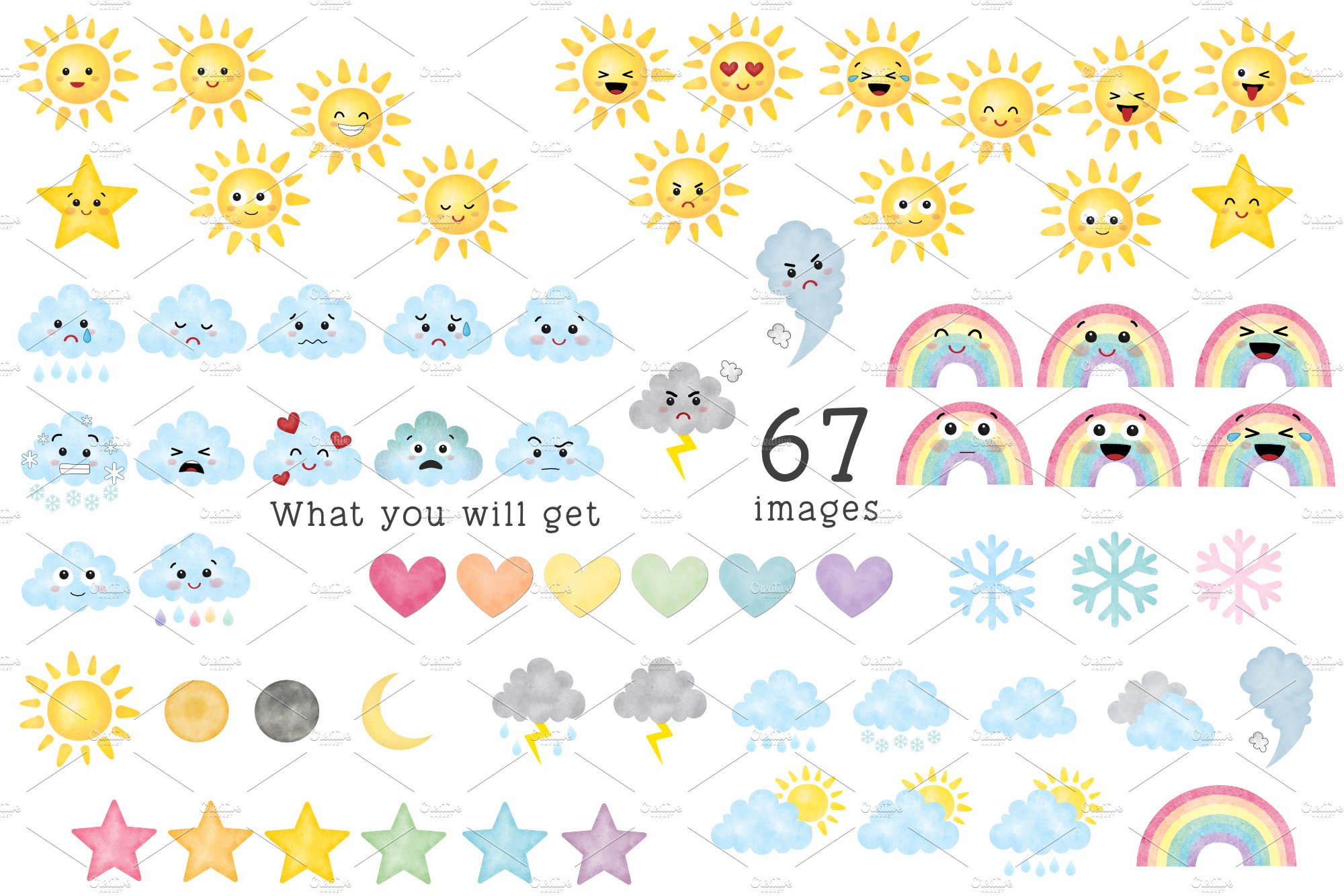 Cute Weather Emoji Cliparts preview image.