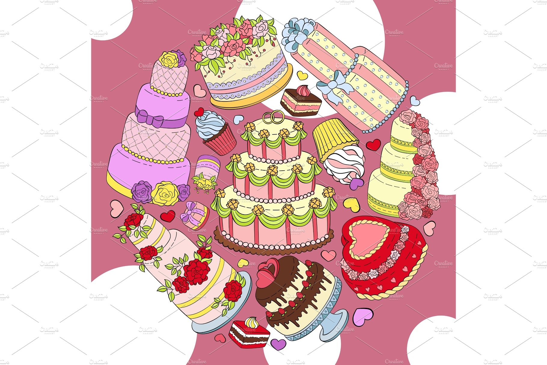 Wedding delicious cake round pattern cover image.