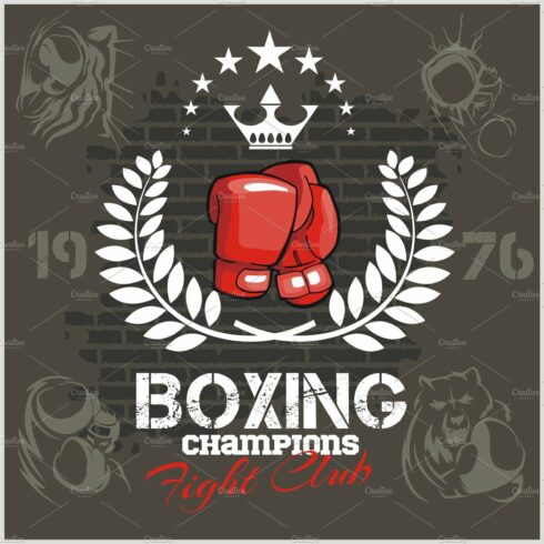 Boxing labels and icons set. Vector cover image.