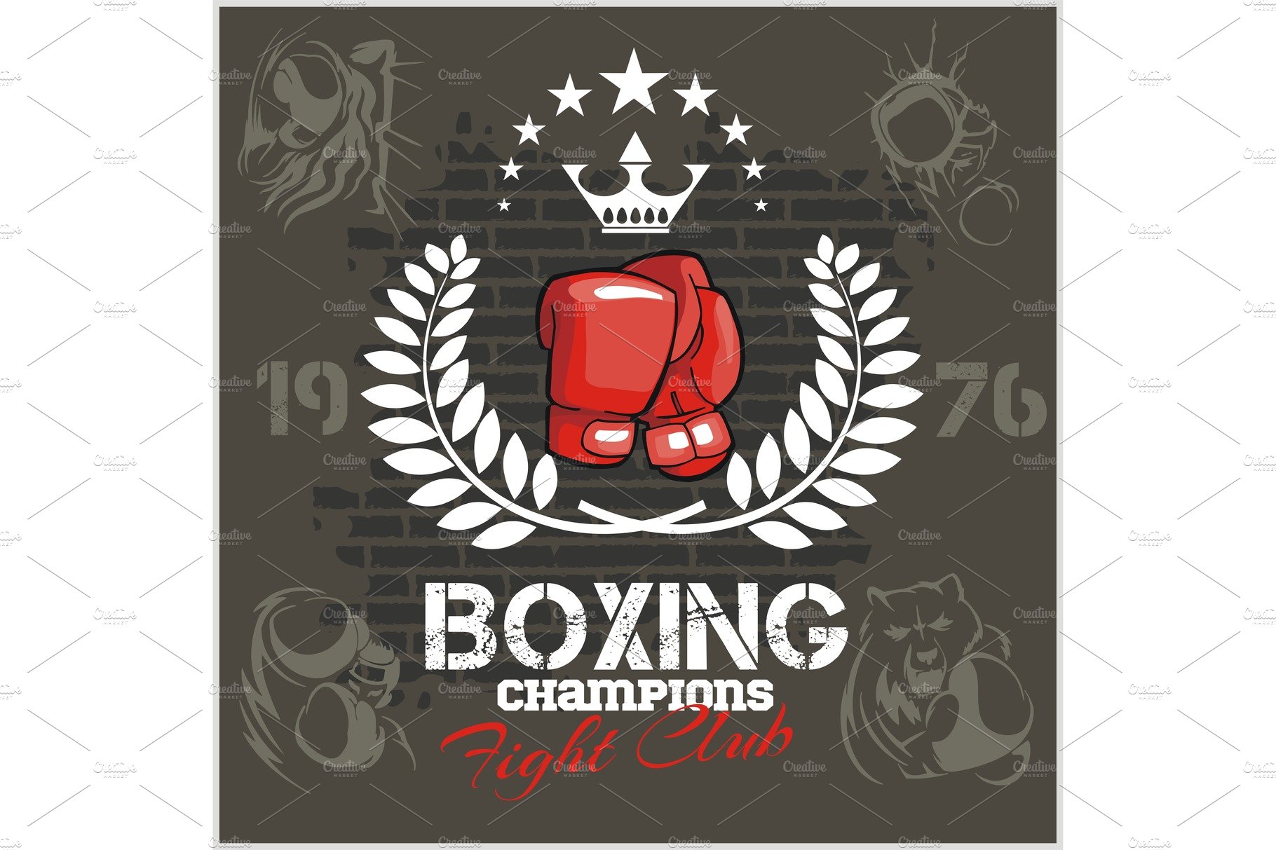 Boxing labels and icons set. Vector cover image.