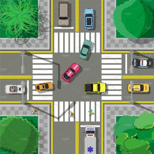 City asphalt crossroad with marking cover image.