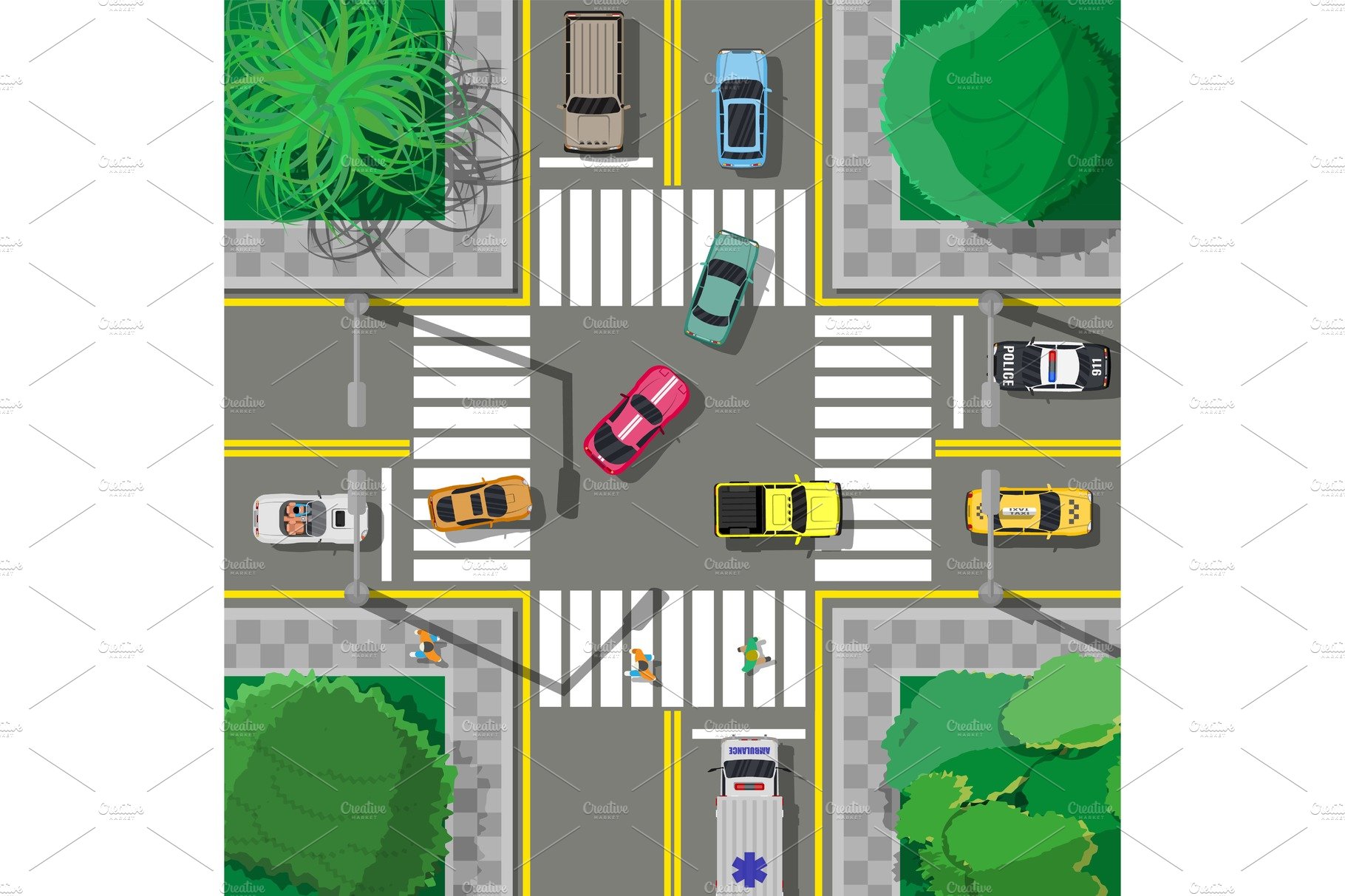 City asphalt crossroad with marking cover image.