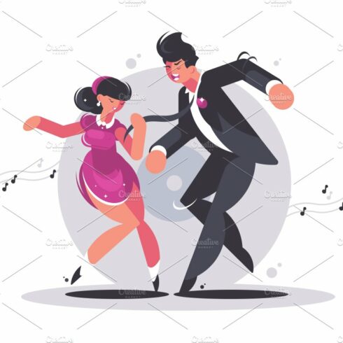Happy couple of guy and girl dancing cover image.