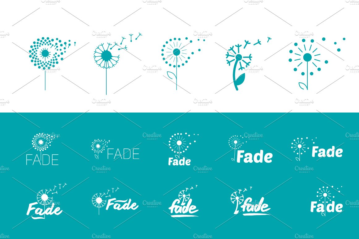 Flat set of fly dandelion symbols cover image.