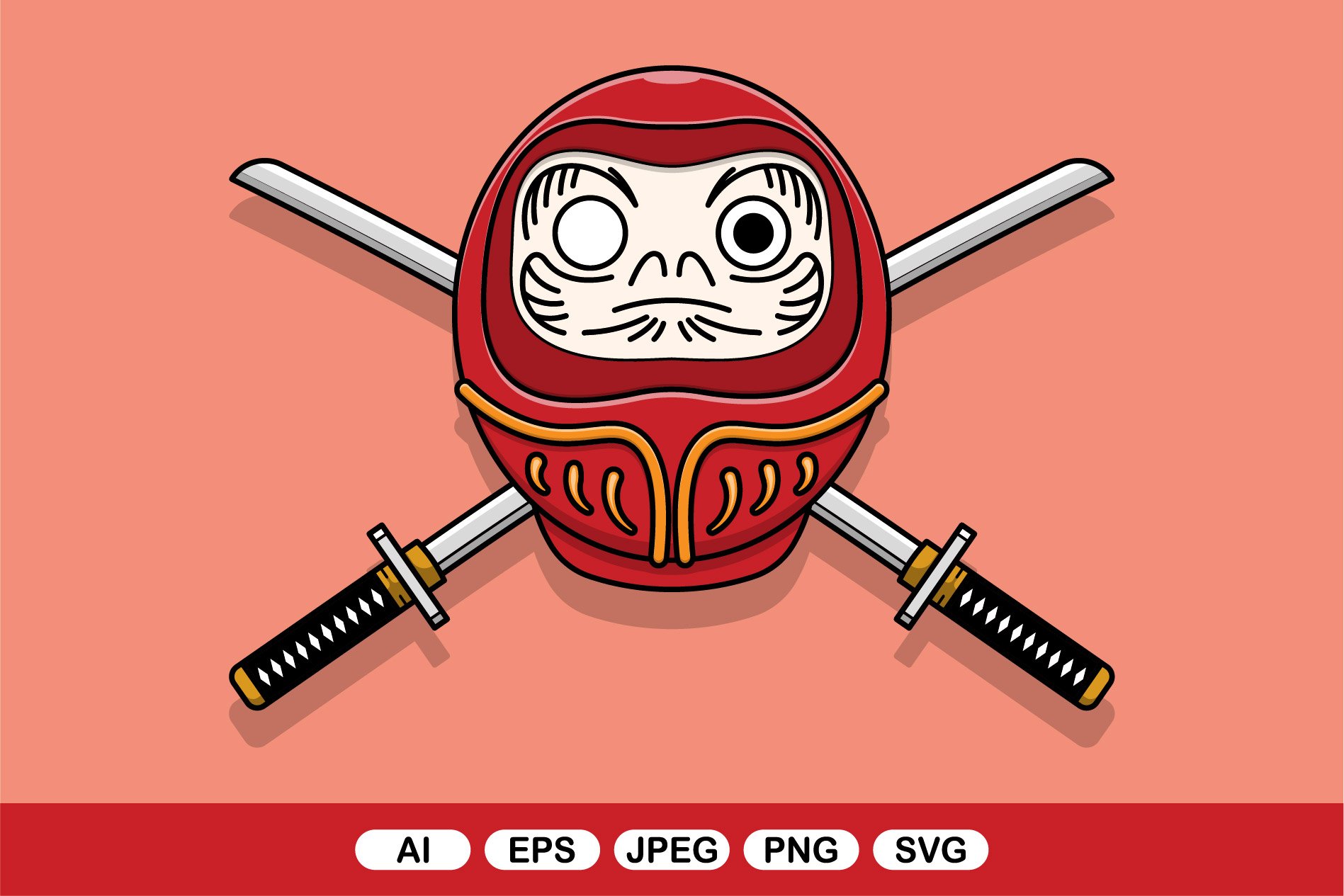 Daruma doll with katana sword cover image.