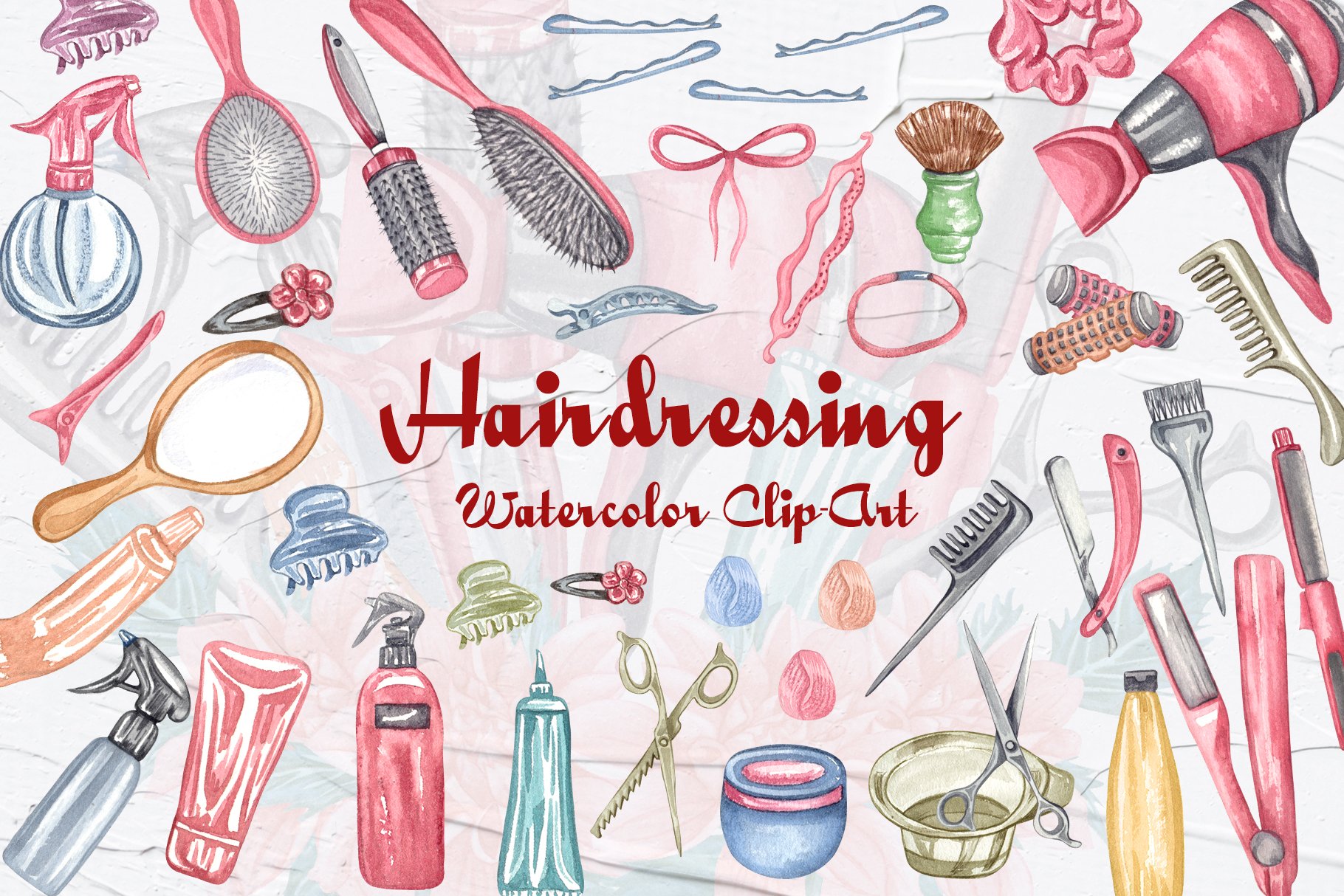 Hairdressing Watercolor Clipart cover image.