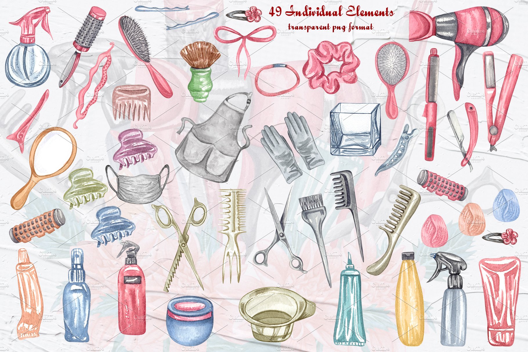 Hairdressing Watercolor Clipart preview image.