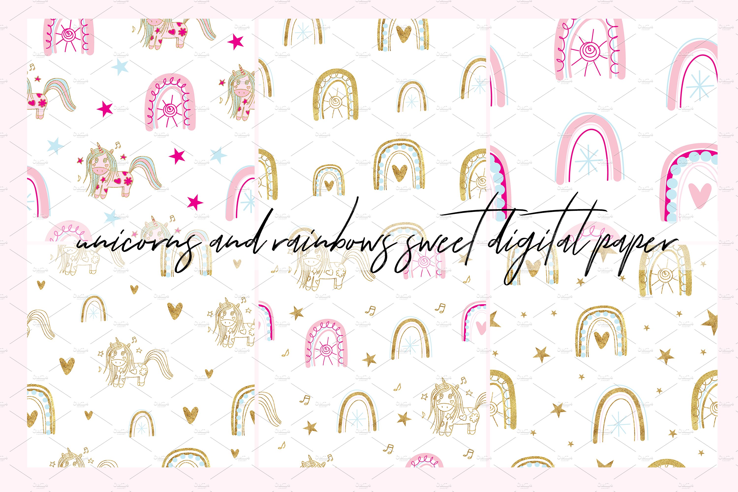 Unicorns and Rainbows Digital Paper cover image.