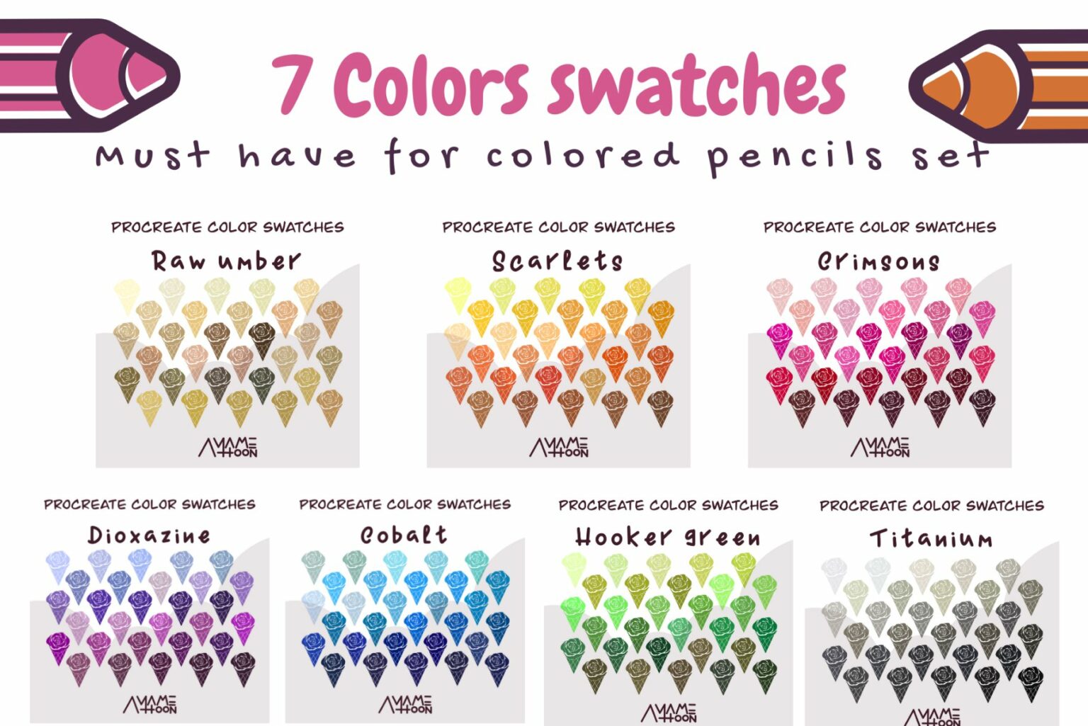33 Colored pencils procreate brushes MasterBundles