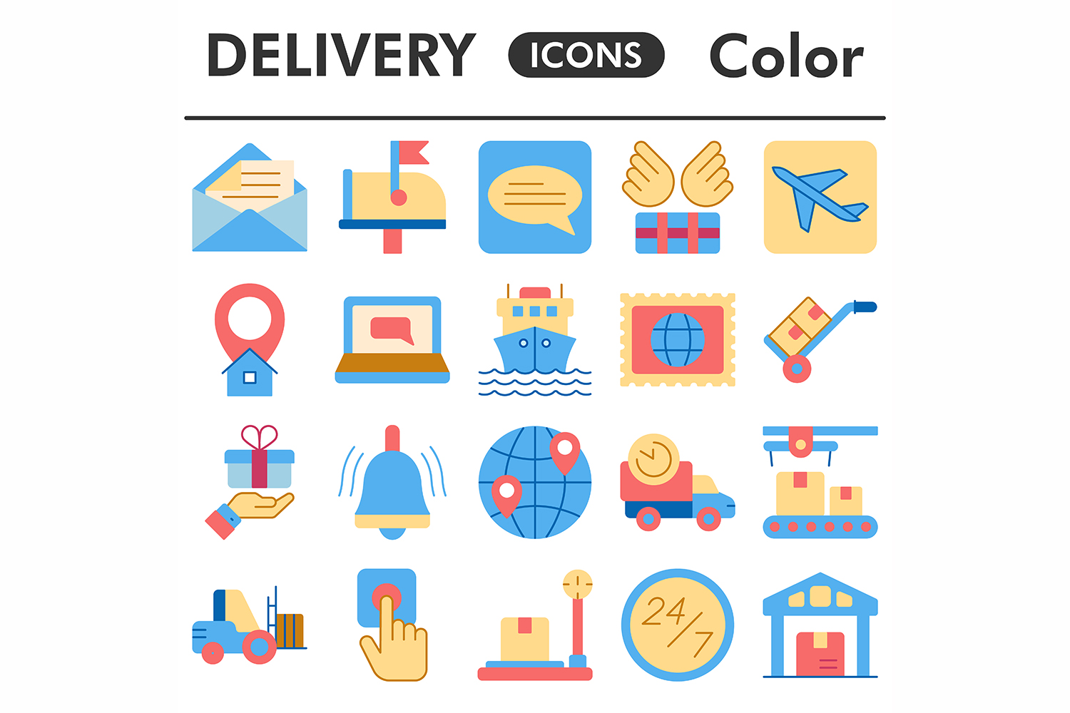 Delivery icons set, color style pinterest preview image.