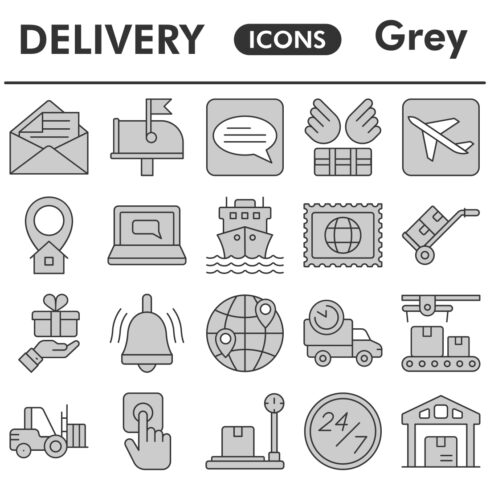 Delivery icons set, gray style cover image.
