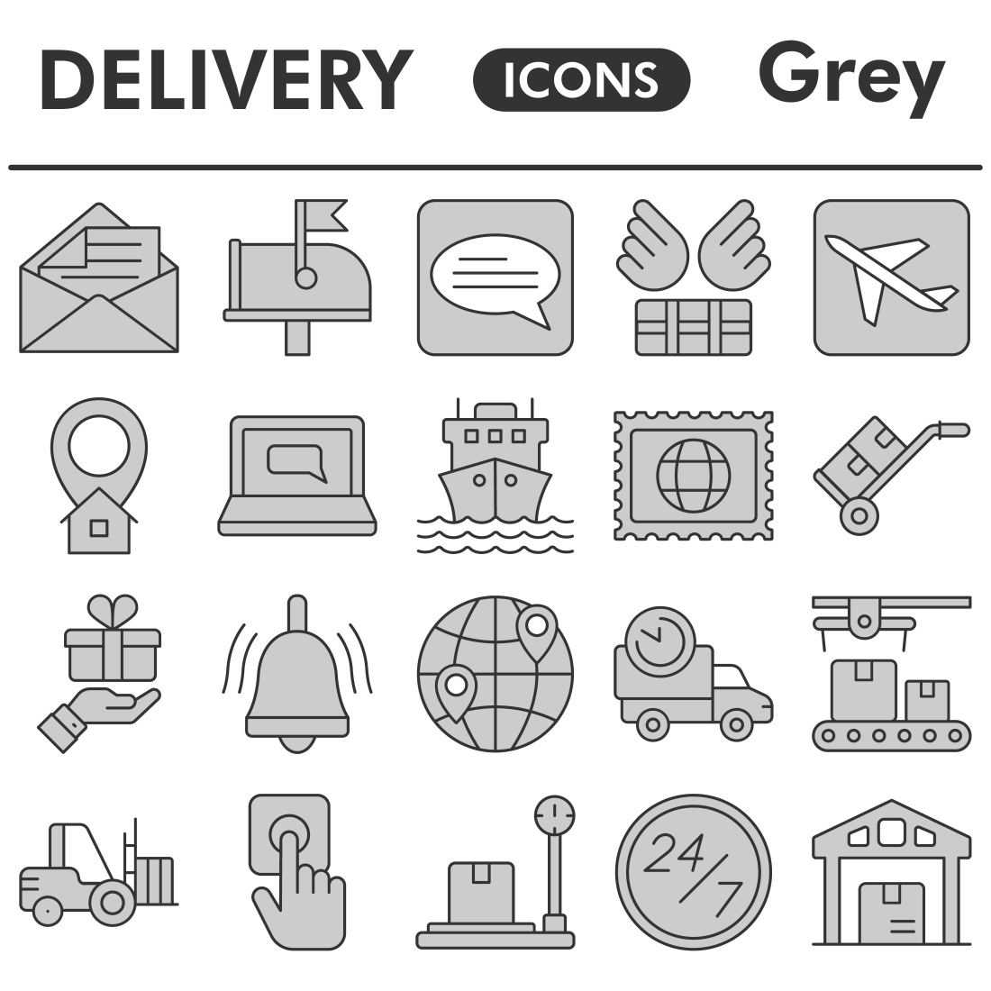 Delivery icons set, gray style preview image.