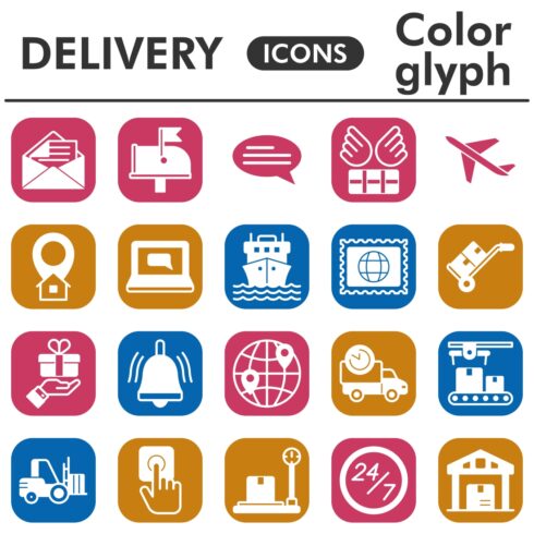 Delivery icons set, color glyph cover image.