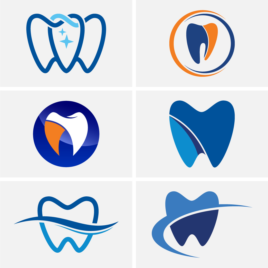 Dental clinic logo template, Dental gradient color logo design vector bundle preview image.