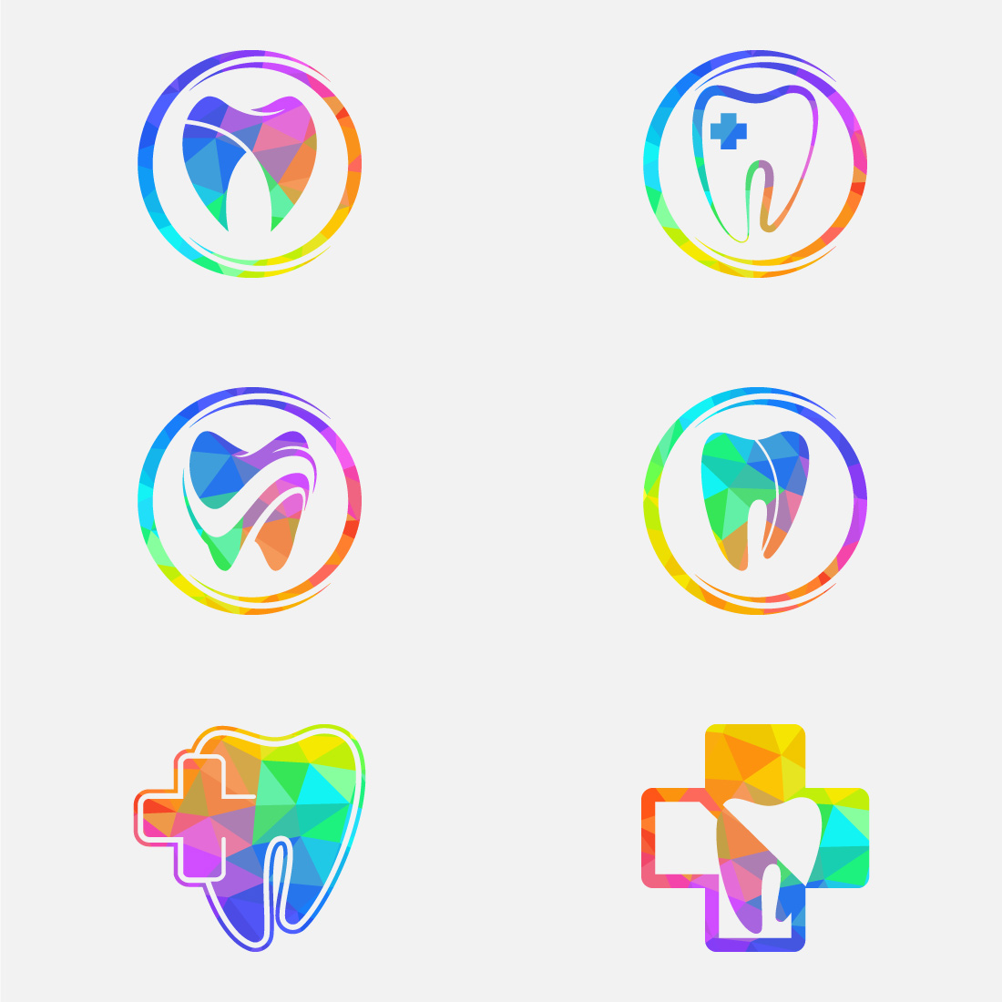 Polygonal tooth dental logo Low poly style dental clinic logo vector illustration preview image.